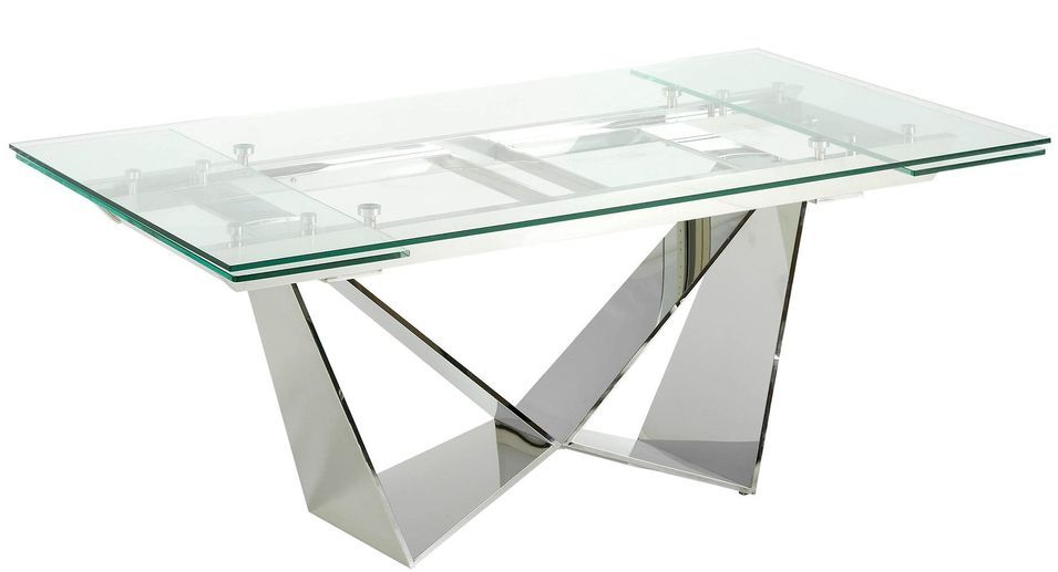 Table extensible Trypa 160/220 cm - Plateau verre trempé et pieds acier chromé - Photo n°1