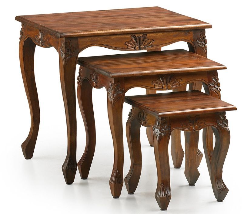 Table gigogne en bois d'acajou marron Castle - Lot de 3 - Photo n°1