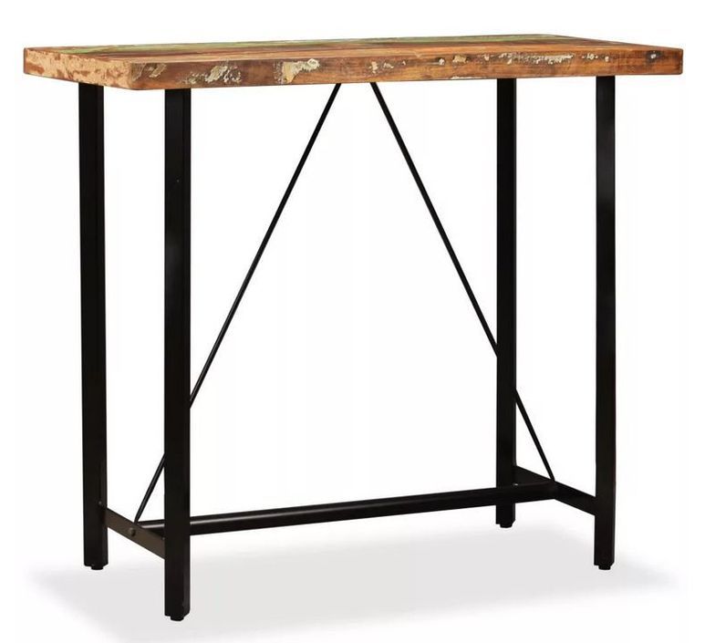 Table haute de bar bois de récupération et pieds métal noir Fender 120 cm - Photo n°1