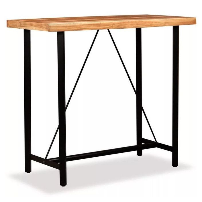 Table haute de bar bois massif et métal noir Areen 120 cm - Photo n°1