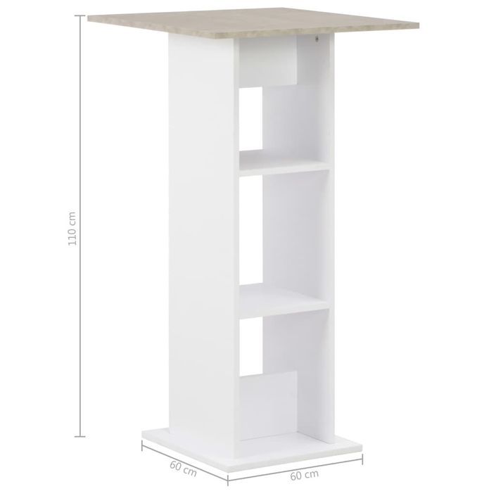 Table haute de bar carrée blanc et gris béton avec 2 étagères Keo 60 - Photo n°4