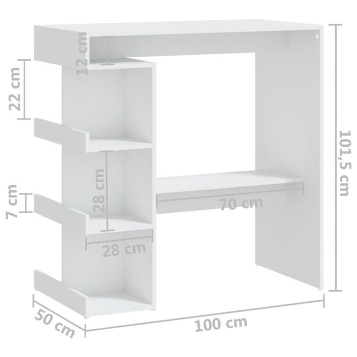 Table haute de bar étagère de rangement Blanc 100x50x101,5 cm - Photo n°6