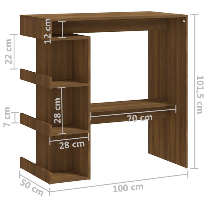 Table haute de bar étagère de rangement Chêne marron 100x50x101,5 cm - Photo n°7