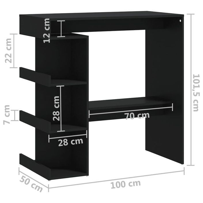 Table haute de bar étagère de rangement Noir 100x50x101,5 cm - Photo n°7