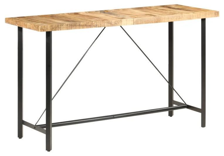 Table haute de bar manguier massif clair et pieds métal noir Atsir 180 cm - Photo n°1