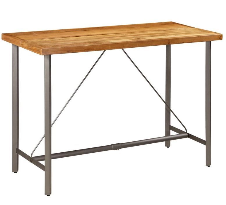 Table haute de bar rectangulaire teck recyclé massif et acier Joy 150 - Photo n°1