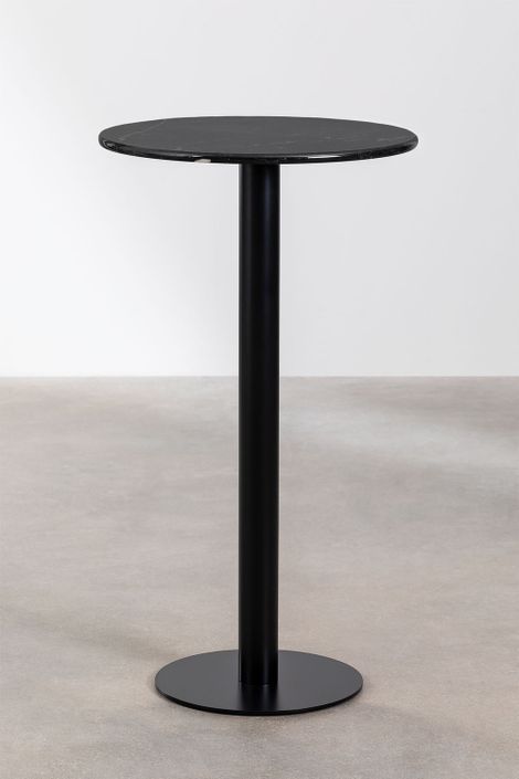 Table haute de bar ronde marbre noir et pieds rond acier noir Kooky 60 cm - Photo n°1