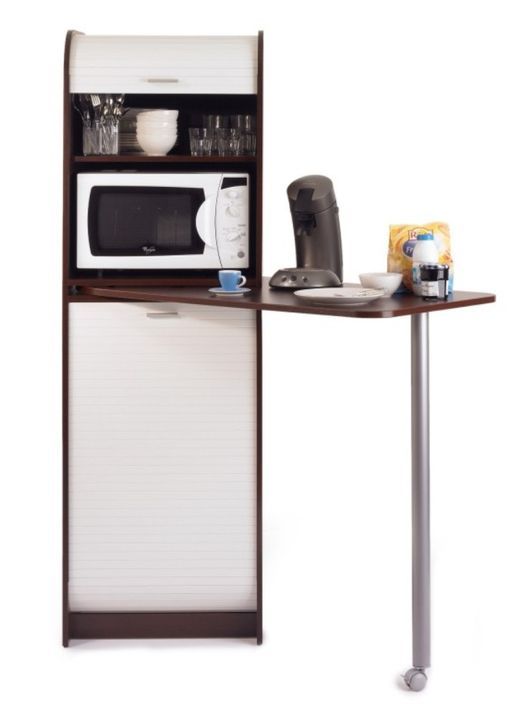 Table haute de cuisine pivotante et rangement bois wengué et blanc Snack 131 cm - Photo n°1