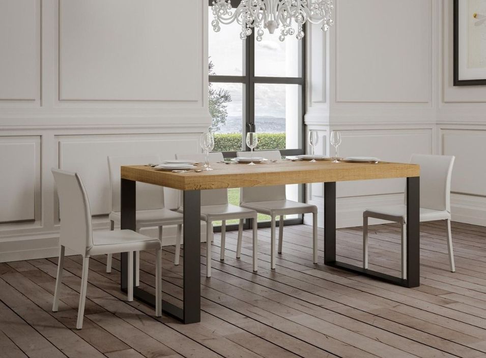 Table industrielle chêne clair et pieds métal anthracite Tiroz 160 cm - Photo n°2