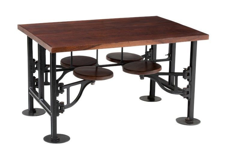 Table industrielle et 4 chaises tournantes bois de manguier et métal noir Kintage 130 cm - Photo n°3