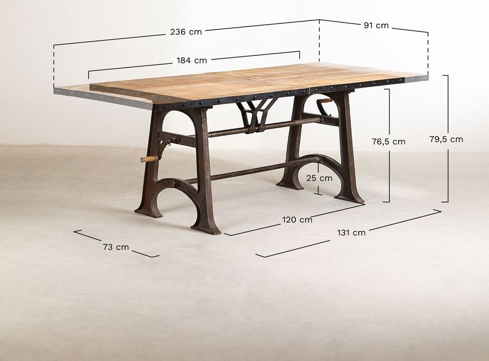 Table industrielle extensible acier marron vieilli hauteur Pinka 184 à 236 cm - Photo n°6