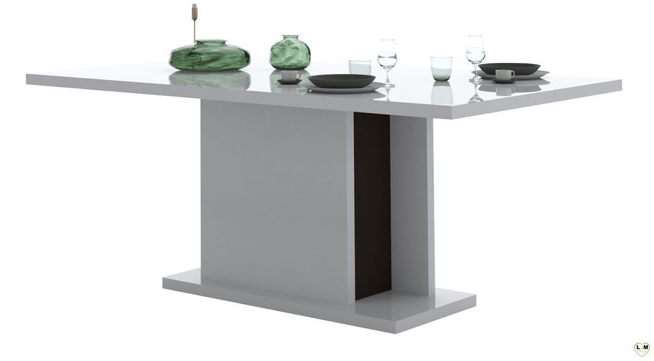 Table rectangulaire à rallonge bois laqué blanc et noir Koyd 180/225 cm - Photo n°7