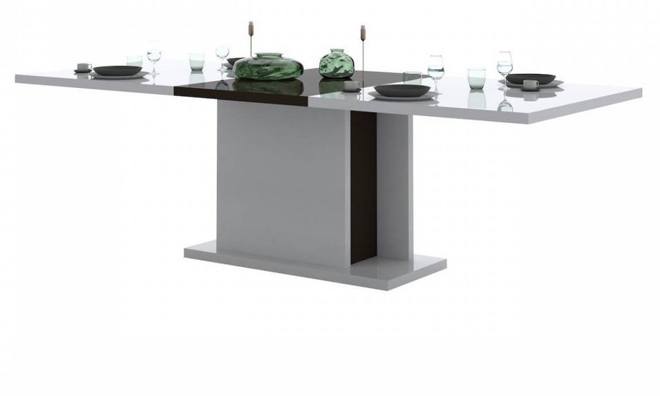Table rectangulaire à rallonge bois laqué blanc et noir Koyd 180/225 cm - Photo n°4
