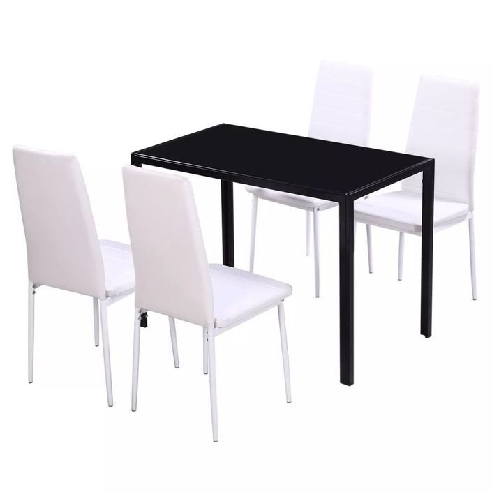 Table laqué noir et 4 chaises simili blanc Kuira - Photo n°2