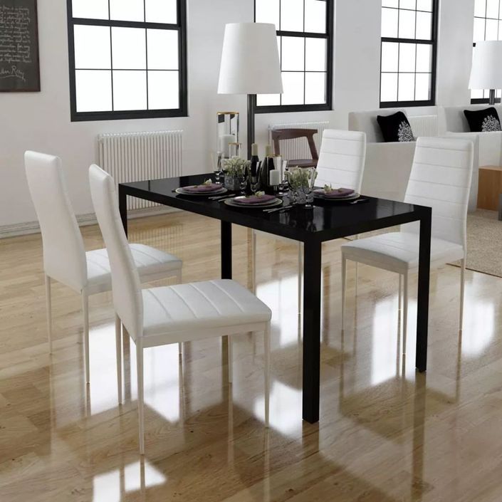 Table laqué noir et 4 chaises simili blanc Kuira - Photo n°6