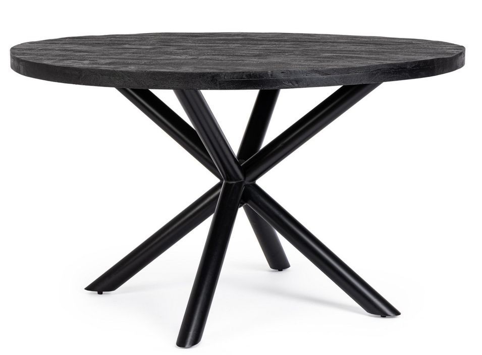 Table ronde bois de manguier noir et pieds acier noir Tinka 130 cm - Photo n°1