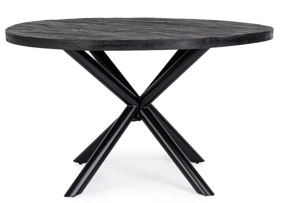 Table ronde bois de manguier noir et pieds acier noir Tinka 130 cm - Photo n°2