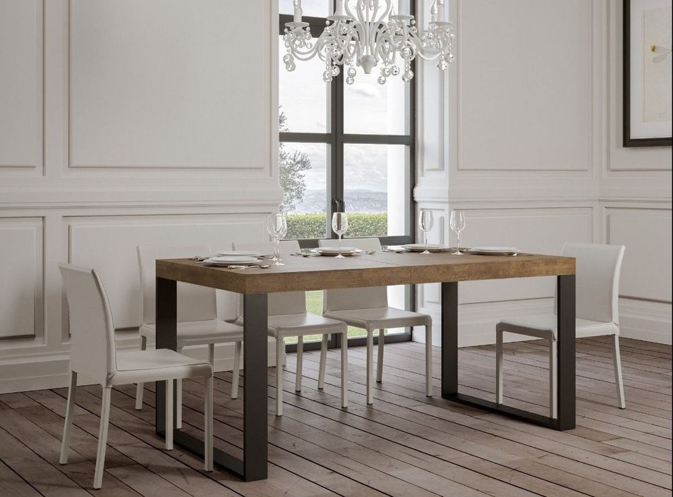 Table extensible 180 à 284 cm bois foncé et pieds métal anthracite Tiroz - Photo n°3