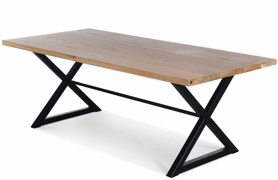 Table chêne massif clair et acier noir Karelo 180 cm - Photo n°1