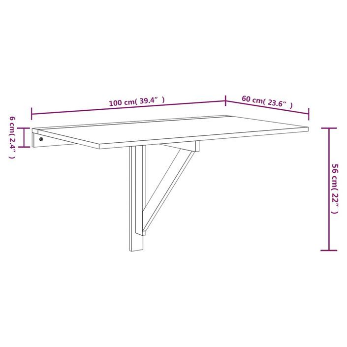 Table murale pliable Blanc brillant 100x60x56cm Bois ingénierie - Photo n°7