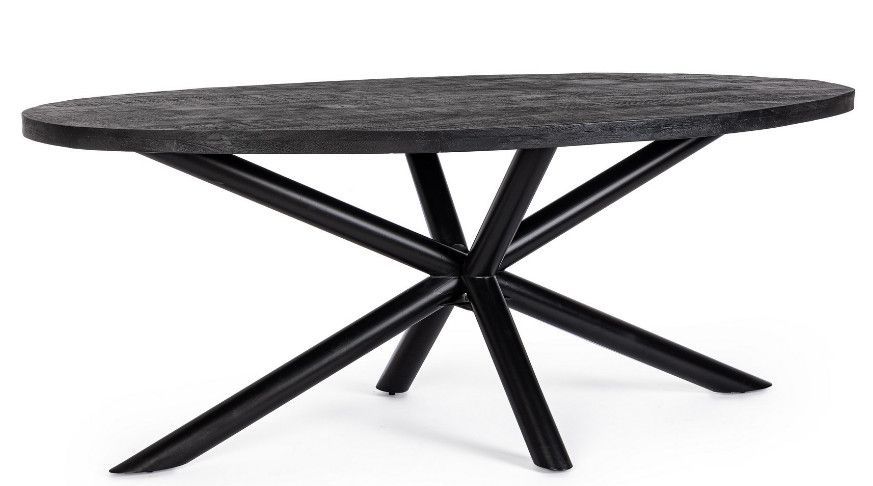 Table ovale bois de manguier noir et pieds acier noir Tinka 130 cm - Photo n°1