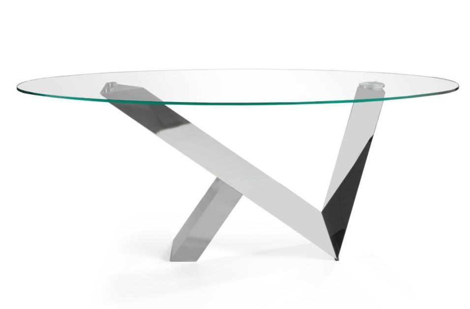 Table ovale design acier chromé et verre trempé Futura 200 cm - Photo n°1