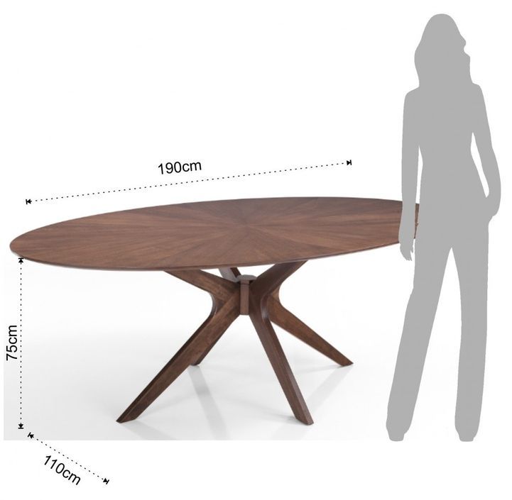 Table ovale en bois massif et bois MDF noyer Tahina L 190 cm - Photo n°3