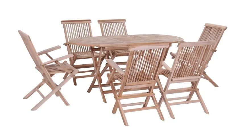 Table ovale et 6 chaises de jardin teck massif brut Mamt - Photo n°1