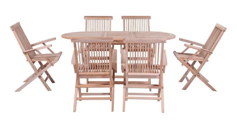 Table ovale et 6 chaises de jardin teck massif brut Mamt - Photo n°2