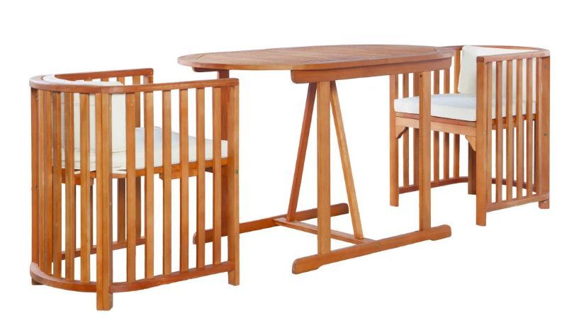 Table ovale et chaises de jardin avec coussins eucalyptus clair Cassie - Photo n°1