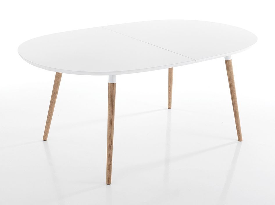 Table ovale extensible bois massif et bois MDF blanc Paty L 140/240 cm - Photo n°1