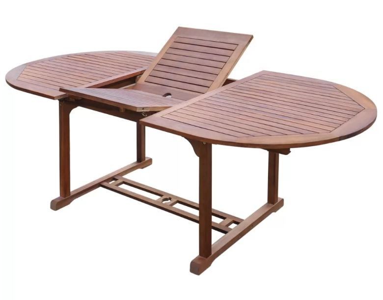 Table ovale extensible et 6 chaises de jardin acacia foncé et tissu noir Noiro - Photo n°4