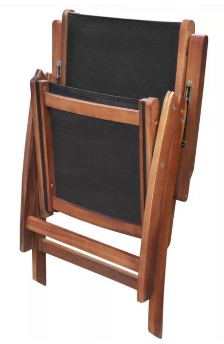 Table ovale extensible et 6 chaises de jardin acacia foncé et tissu noir Noiro - Photo n°7