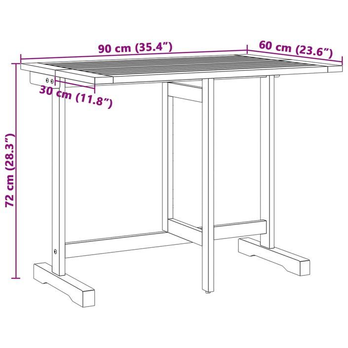 Table pliable de balcon 90x60x72 cm bois d'acacia solide - Photo n°10