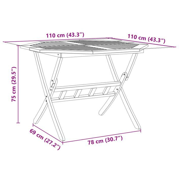 Table pliable de jardin Ø110x75 cm bois d'acacia solide - Photo n°11