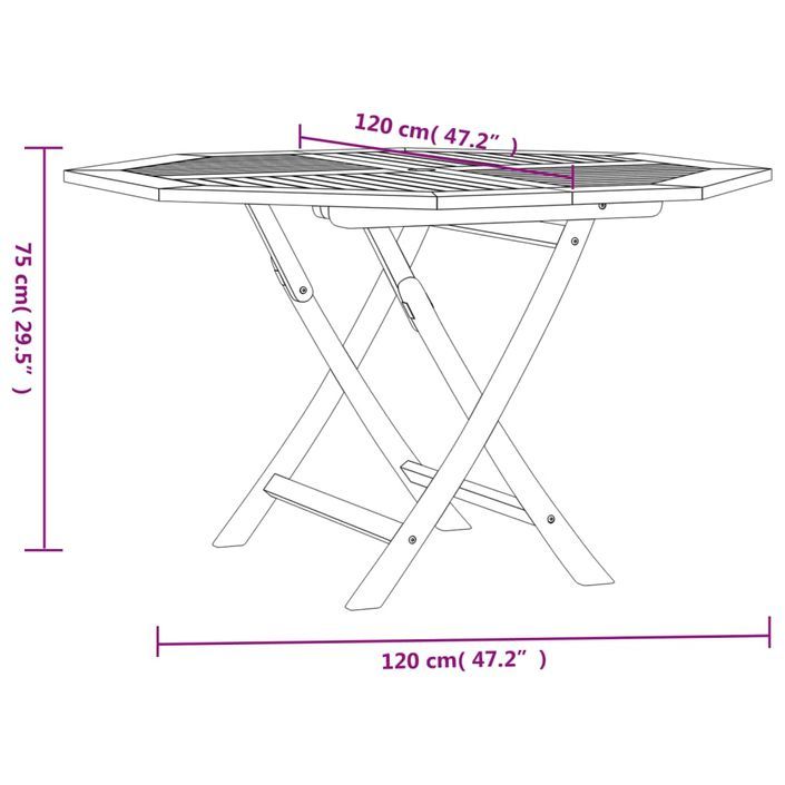 Table pliable de jardin 120x120x75 cm bois massif de teck - Photo n°8