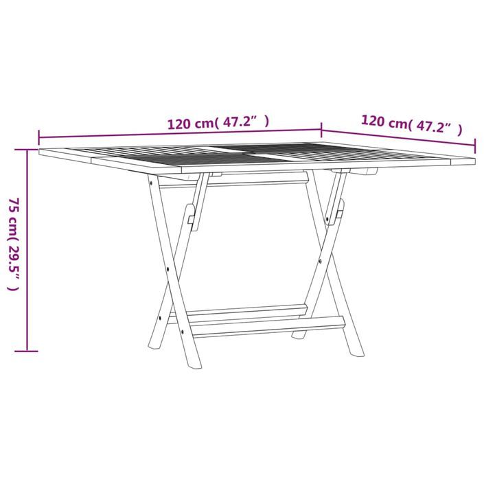 Table pliable de jardin 120x120x75 cm bois massif de teck - Photo n°8