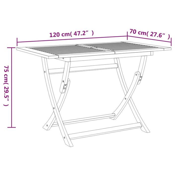 Table pliable de jardin 120x70x75 cm bois d'acacia solide - Photo n°9