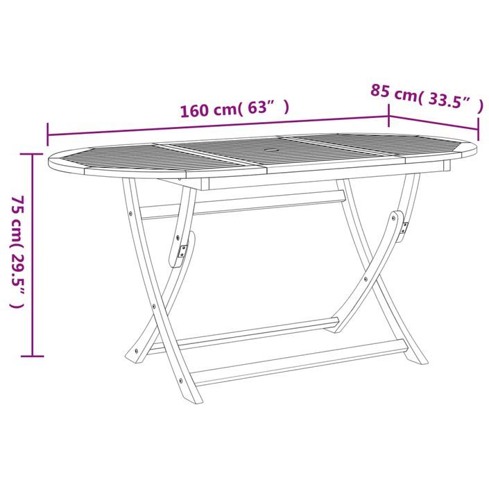 Table pliable de jardin 160x85x75 cm bois d'acacia solide - Photo n°9