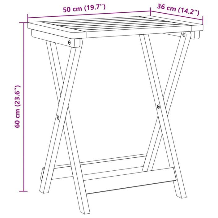 Table pliable de jardin 50x36x60 cm bois d'acacia solide - Photo n°10