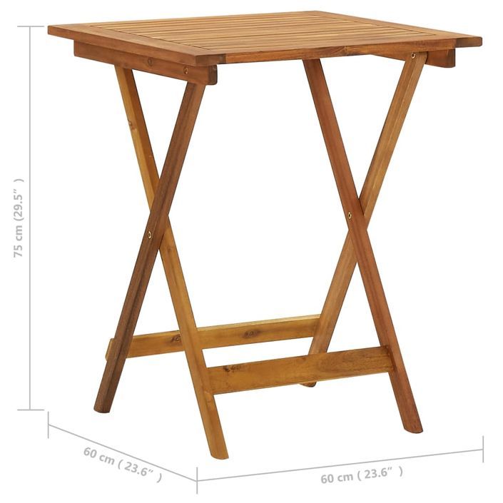Table pliable de jardin 60x60x75 cm Bois d'acacia solide - Photo n°9
