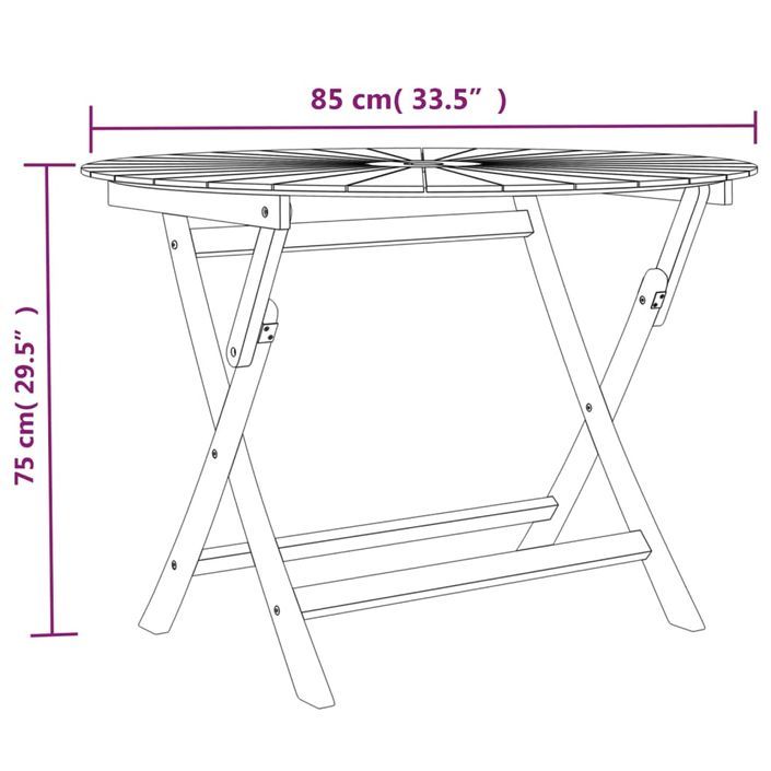 Table pliable de jardin Ø 85x75 cm bois massif de teck - Photo n°8