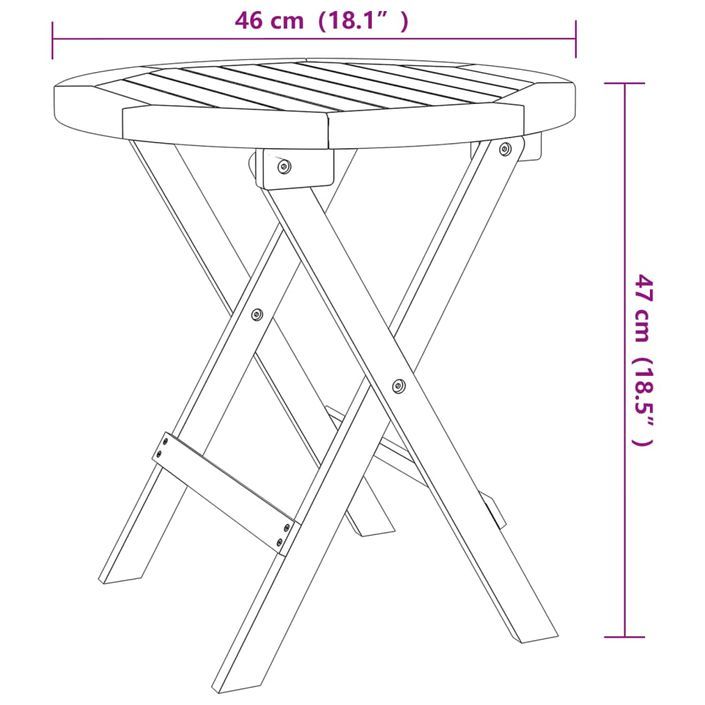 Table pliable de jardin blanc Ø 46 cm bois d'acacia solide - Photo n°6