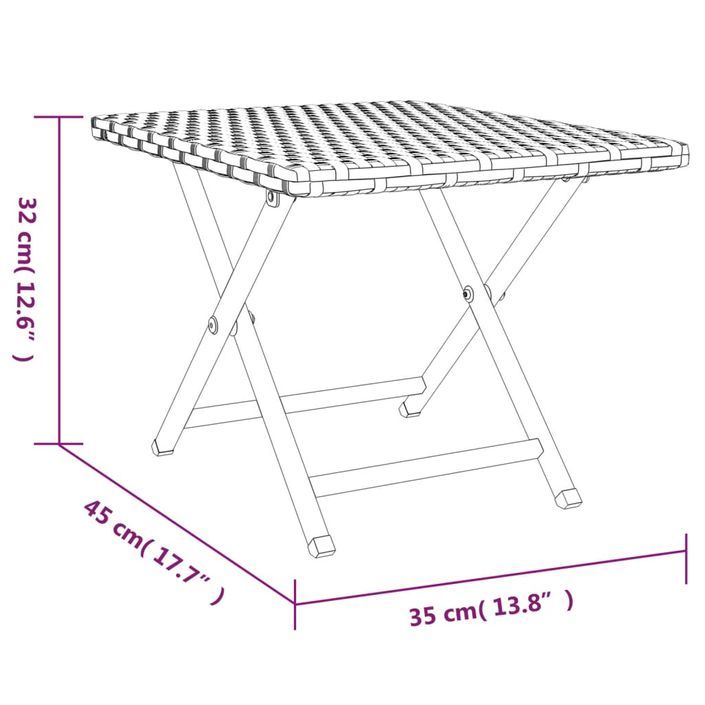 Table pliable gris 45x35x32 cm résine tressée - Photo n°7
