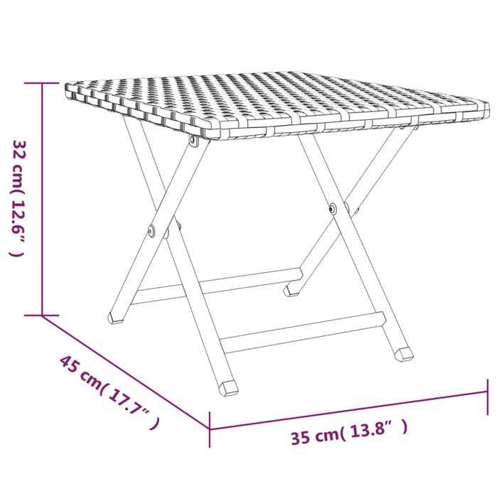 Table pliable marron 45x35x32 cm résine tressée - Photo n°7