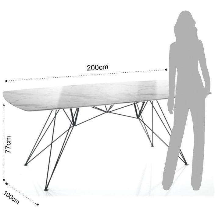 Table rectangle en acier et bois MDF effet marbre Amir L 200 cm - Photo n°4