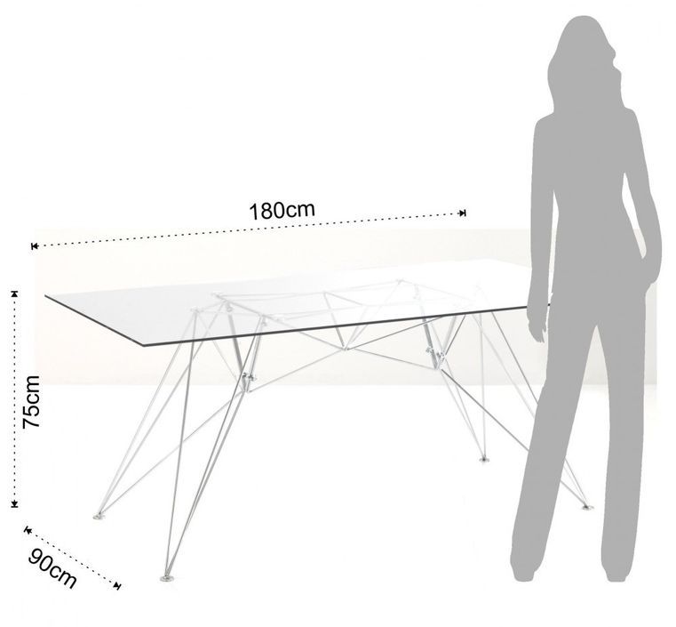 Table rectangle en acier et verre trempé Cyndi L 180 cm - Photo n°3