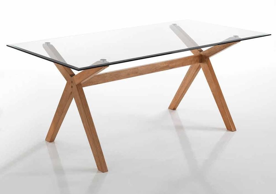 Table rectangle en bois massif et verre trempé Joana L 180 cm - Photo n°1