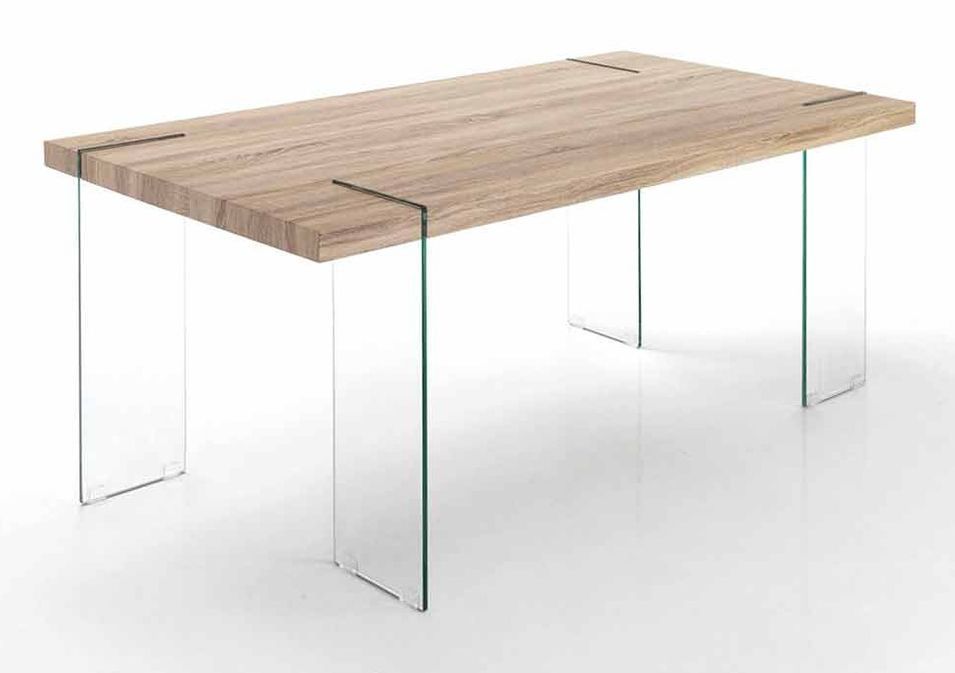 Table rectangle en bois MDF et pieds verre trempé Fady L 180 cm - Photo n°1