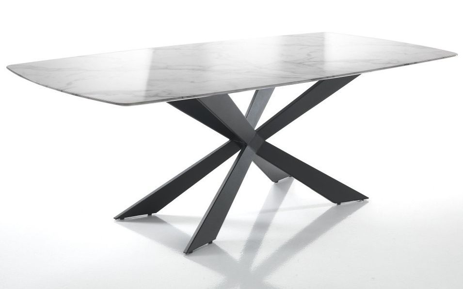 Table rectangle en bois MDF marbré et pieds en acier noir Lola L 200 cm - Photo n°1